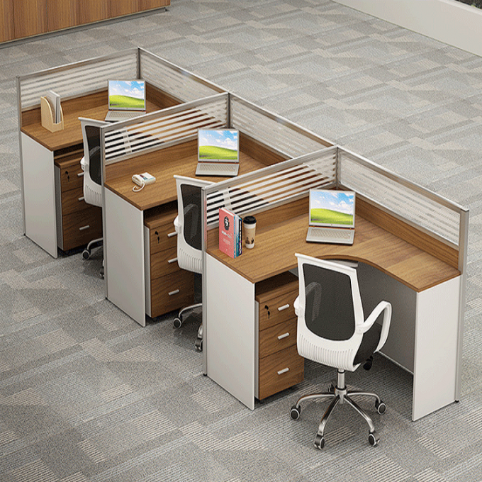 Fashion Wooden Cubicles Office Furniture Partitions / 4 Person