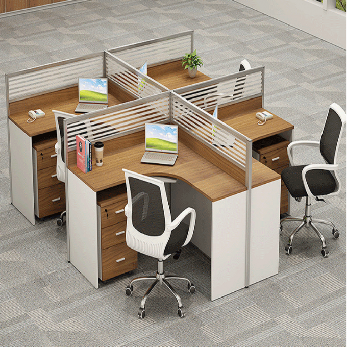 Fashion Wooden Cubicles Office Furniture Partitions / 4 Person