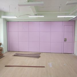 Classroom Acoustic Operable Folding Wall Partitions Wooden Leather Finish Pink Color