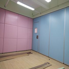 Classroom Acoustic Operable Folding Wall Partitions Wooden Leather Finish Pink Color