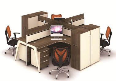 Multi Color Office Furniture Partitions  , Frosted Glass And Metal Board Desk Open 4 Person Office Workstation