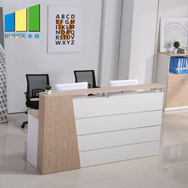 Wooden Office Reception Desk / Comfortable Mesh Office Chair Curved Round Painting Glass