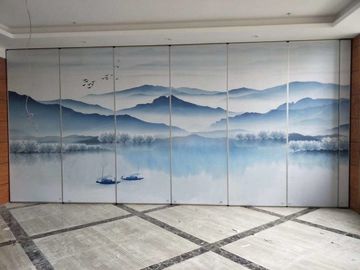 Collapsing Landscape Painting Leather Wooden Movable Partition Walls For Hotel