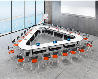 Wooden Rolling Folding Conference Room Tables / School Office Furniture