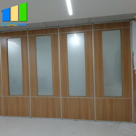Classroom Wooden Folding Partition Walls Aluminum Frame With Tempered Frosted Glass