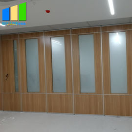 Classroom Wooden Folding Partition Walls Aluminum Frame With Tempered Frosted Glass