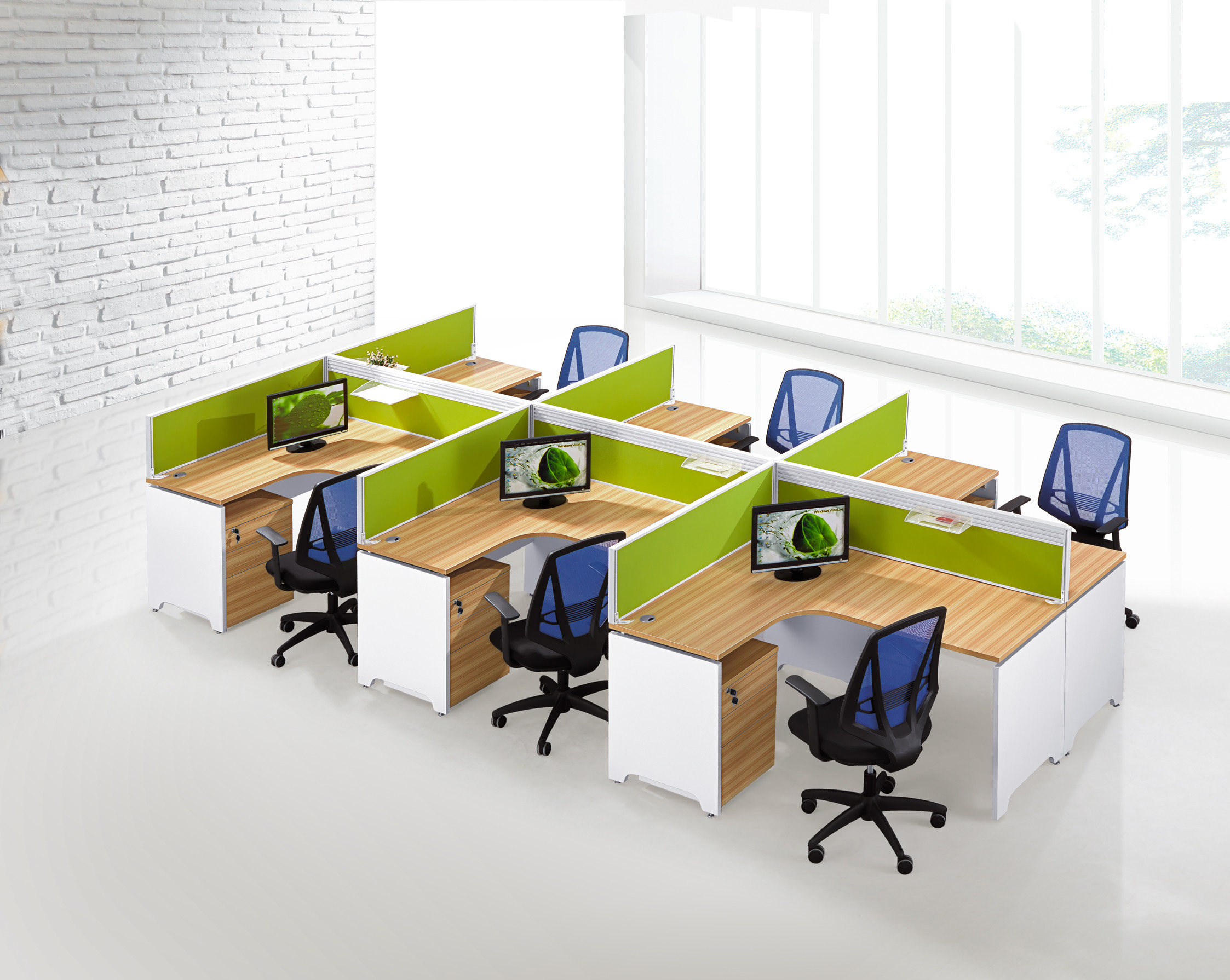 OEM Office Furniture Partitions , 6 Seater Office Workstation With Side