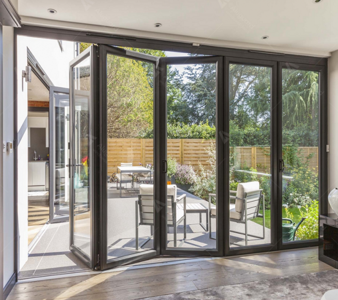 Outdoor Aluminium Bi Folding Glass Door Accordion Sliding Patio Folding
