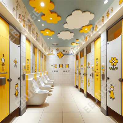 Modern Public Toilet Cubicle with Hinged Doors and Easy Installation