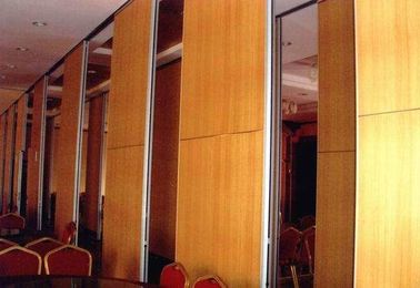 Hard Cover Leather Surface Wood Operable Partition Walls Aluminium Track Wheel Hanging System
