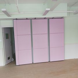 Classroom Acoustic Operable Folding Wall Partitions Wooden Leather Finish Pink Color