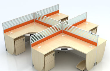 Multi Color Office Furniture Partitions  , Frosted Glass And Metal Board Desk Open 4 Person Office Workstation