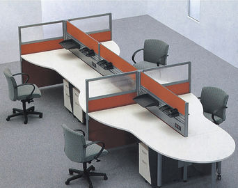 Multi Color Office Furniture Partitions  , Frosted Glass And Metal Board Desk Open 4 Person Office Workstation