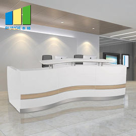 Wooden Office Reception Desk / Comfortable Mesh Office Chair Curved Round Painting Glass