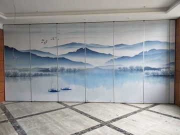 Collapsing Landscape Painting Leather Wooden Movable Partition Walls For Hotel