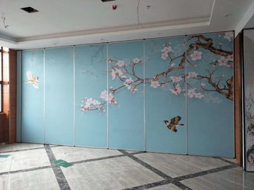 Collapsing Landscape Painting Leather Wooden Movable Partition Walls For Hotel