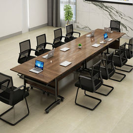Wooden Classroom Training Room Desks / Foldable Conference Table Tops With Wheels