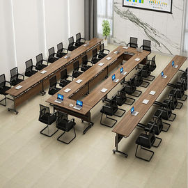 Wooden Classroom Training Room Desks / Foldable Conference Table Tops With Wheels