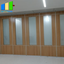 Classroom Wooden Folding Partition Walls Aluminum Frame With Tempered Frosted Glass