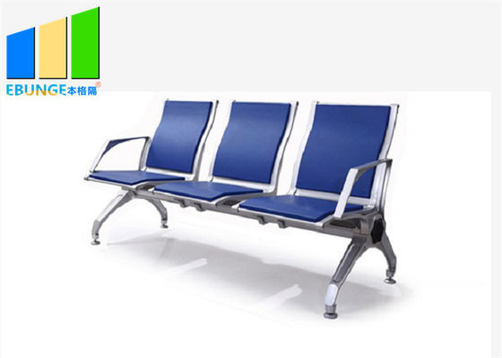 Blue Aluminum Alloy PU Leather 5 Seaters Bank Airport Waiting Chairs