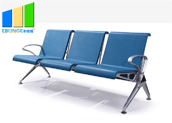 Blue Aluminum Alloy PU Leather 5 Seaters Bank Airport Waiting Chairs