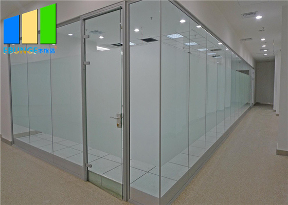 Aluminium Glass Office Partition Wall With Magnetic Blinds And Hinged Door