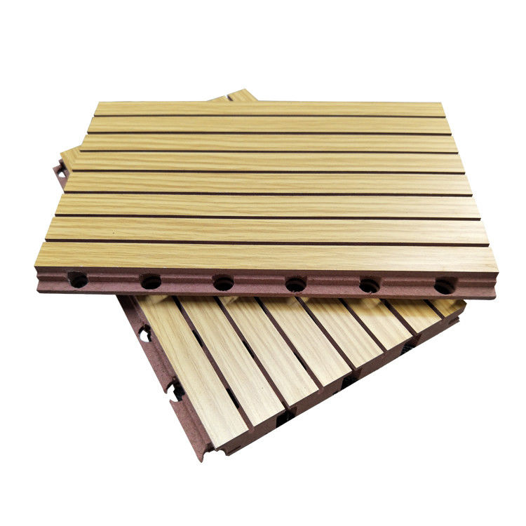 3D Grooved Wooden Acoustic Ceiling Tiles / Soundproof Decorative Wall Panels