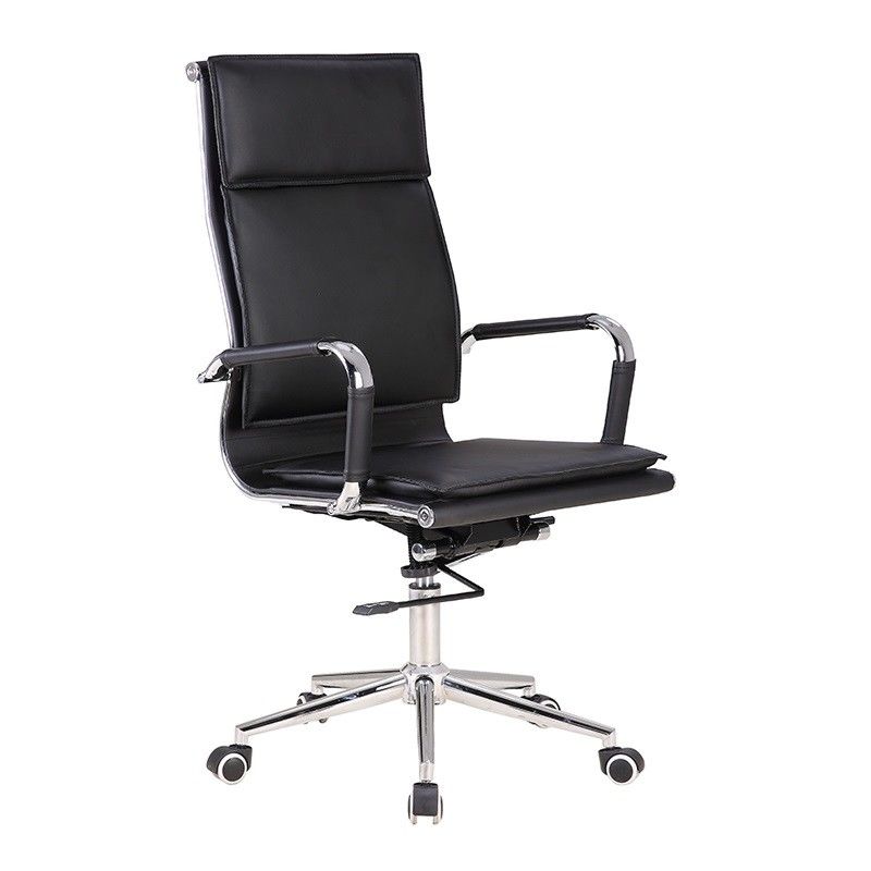 Swivel Black Leather Ergonomic Office Chair , Metal Frame High Back Executive Office Chair